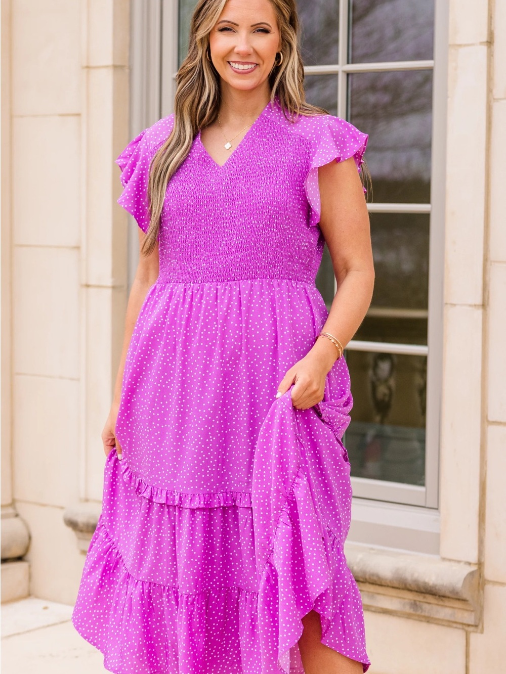 Chic Soul Hot Pink Polka Dot Midi Dress